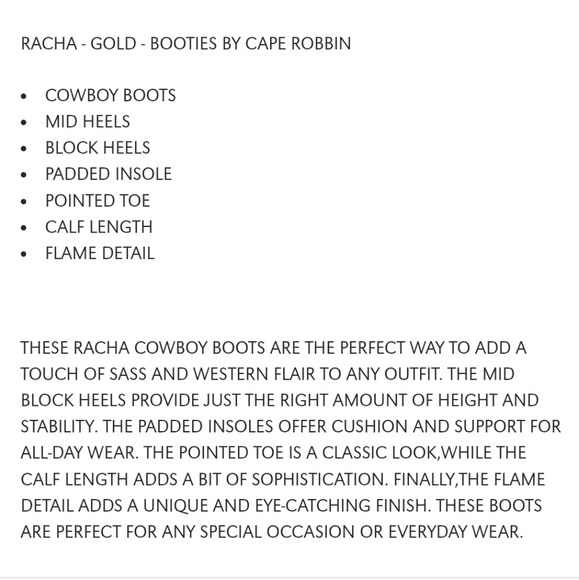 Cape Robbin Racha Gold Boots 7.5 - Picture 2 of 14